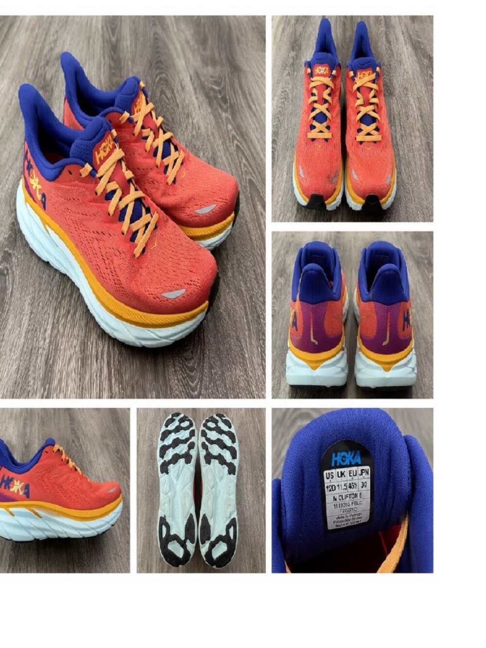 HOKA One Clifton 8 Men’s Running Shoes Orange Athletic Sneakers - Picture 3 of 7
